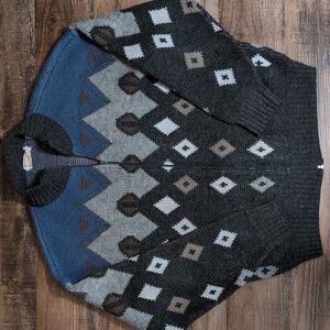 Lazarus Vintage 80's Wool Blend Geometric Full Zip Old Man Sweater Size Large